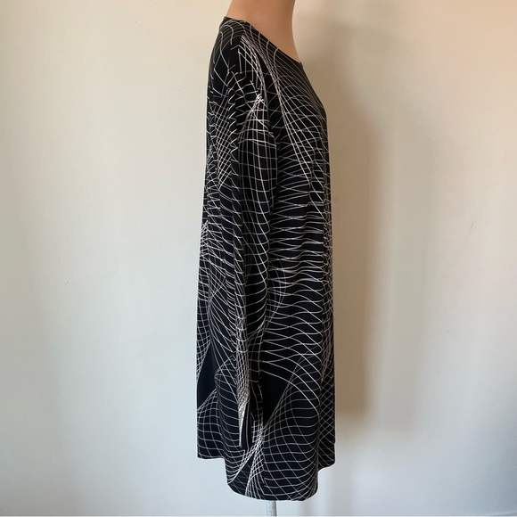Norma Kamali Electric Circus Geometric Print Long Sleeve Jersey Shift Dress Sz L - Picture 4 of 9